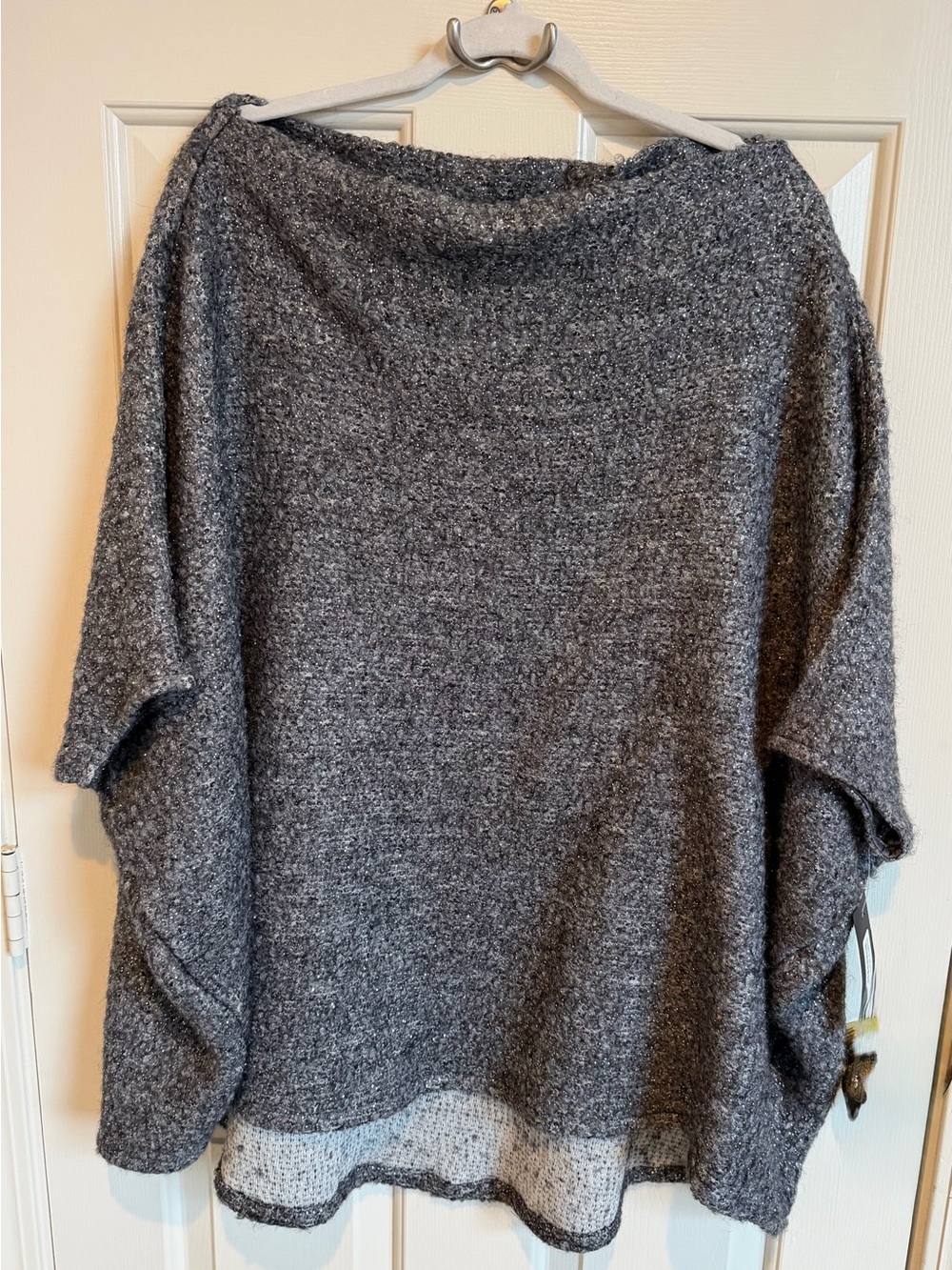 NWT Bryn Walker Charcoal Wide Neck Metallic Gray Wool Blend Poncho Size M